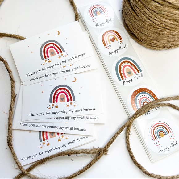 Set of 50 Thank You Cards and 50 Large Boho Rainbow Stickers - Picture 3 of 9